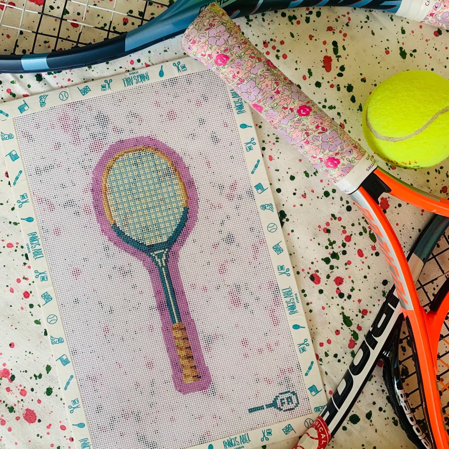 Small Vintage Tennis Racket Needlepoint Canvas