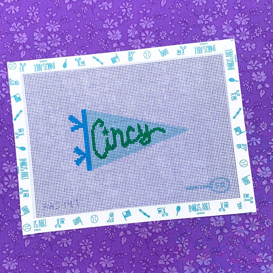 Cincy Pennant Needlepoint Canvas - Three Needles Stitchery Colors
