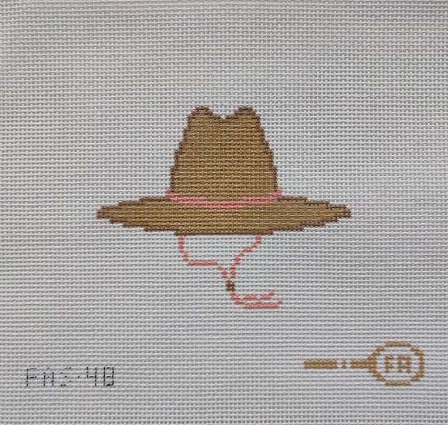 Lifeguard hat needlepoint canvas kit—yellow summer hat with red band, 1.8 × 5.5″ on 13-mesh, Summer Series DIY ornament