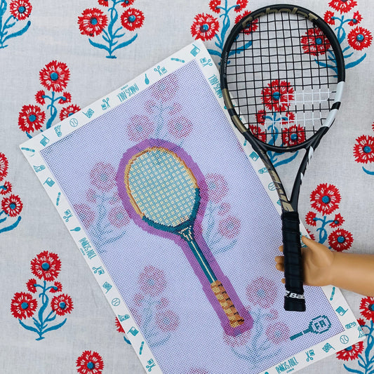 Small Vintage Tennis Racket Needlepoint Canvas