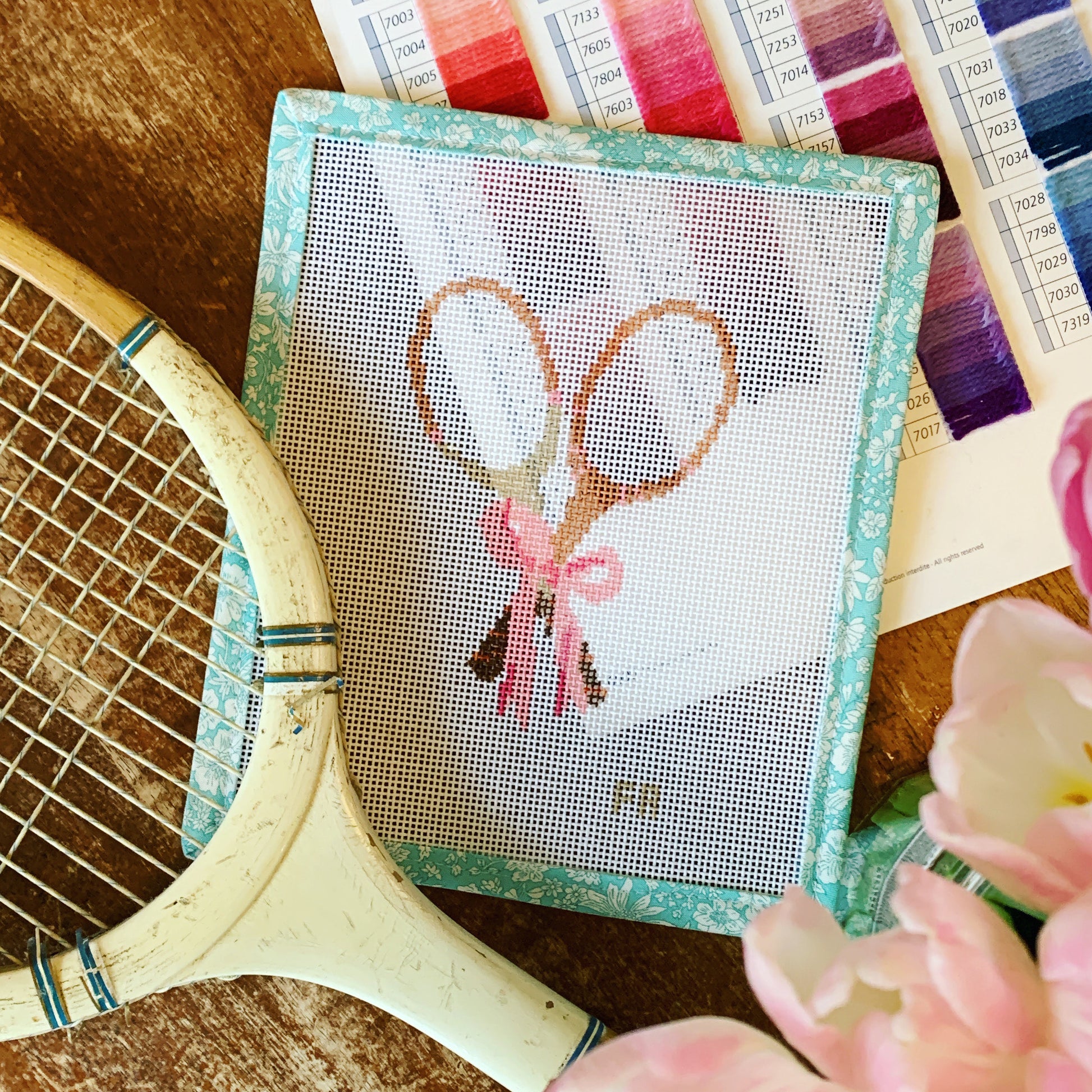 Tennis Rackets with Bow Needlepoint Canvas