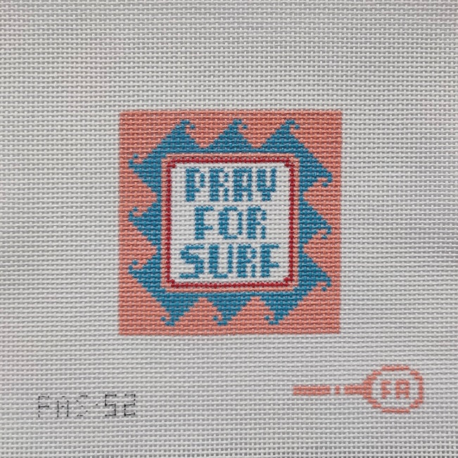 ‘Pray for Surf’ needlepoint canvas kit—square 3.6″ on 13-mesh, retro pastel surf stripes, Summer Series DIY décor 
